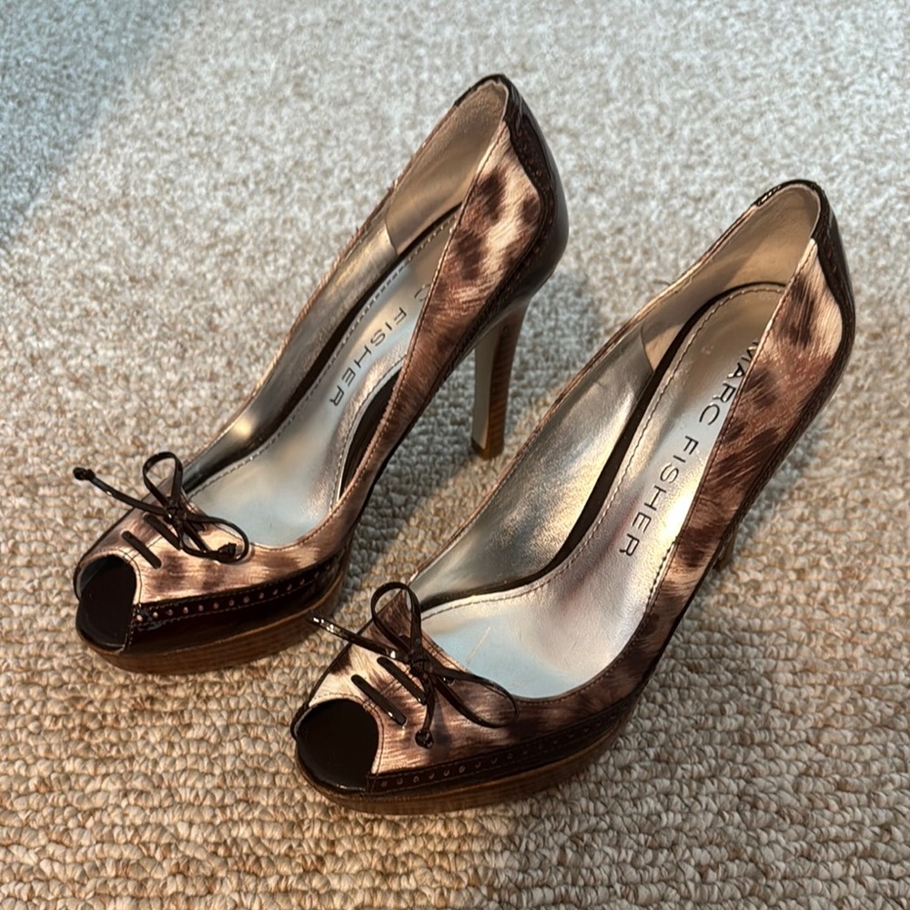 Marc Fisher Brown Stiletto Heels with Bow Detail